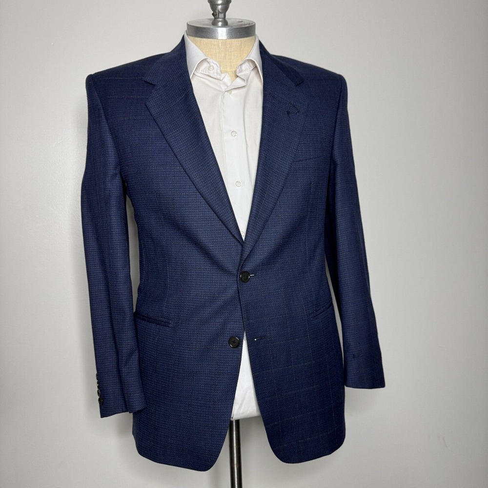 Lubiam 1911 Men's 42L (52 it) Blazer Blue Check Sport Coat‎ Jacket Wool Silk